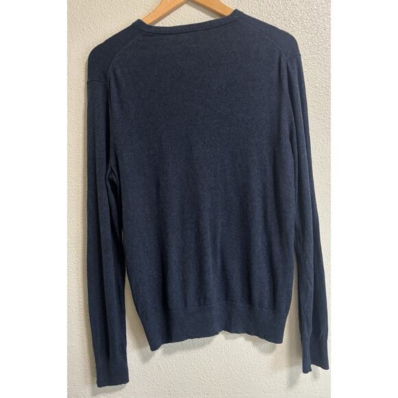 Banana Republic Luxury Blend V-Neck Silk Cashmere Sweater Blue Mens Size Large - Picture 2 of 9